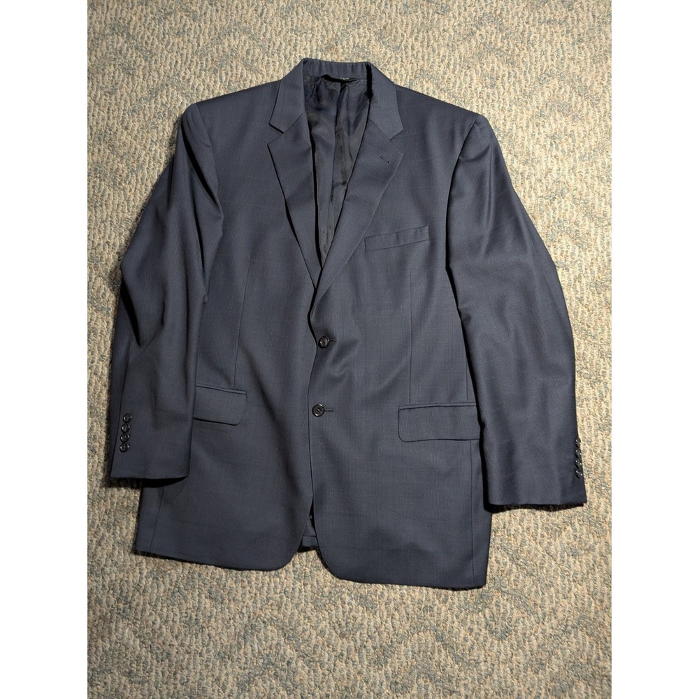 Jos. A. Bank Signature Collection Navy Blue Glen Plaid 100% Wool Blazer 44 RG